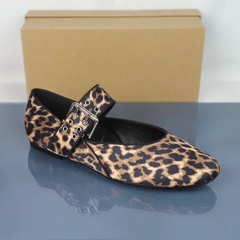 Merk Designer Dames Ballet Flats 2025, Herfst Mode Luipaardprint Ronde Neus Outdoor Ondiepe Mond Dames Mary Jane Schoenen