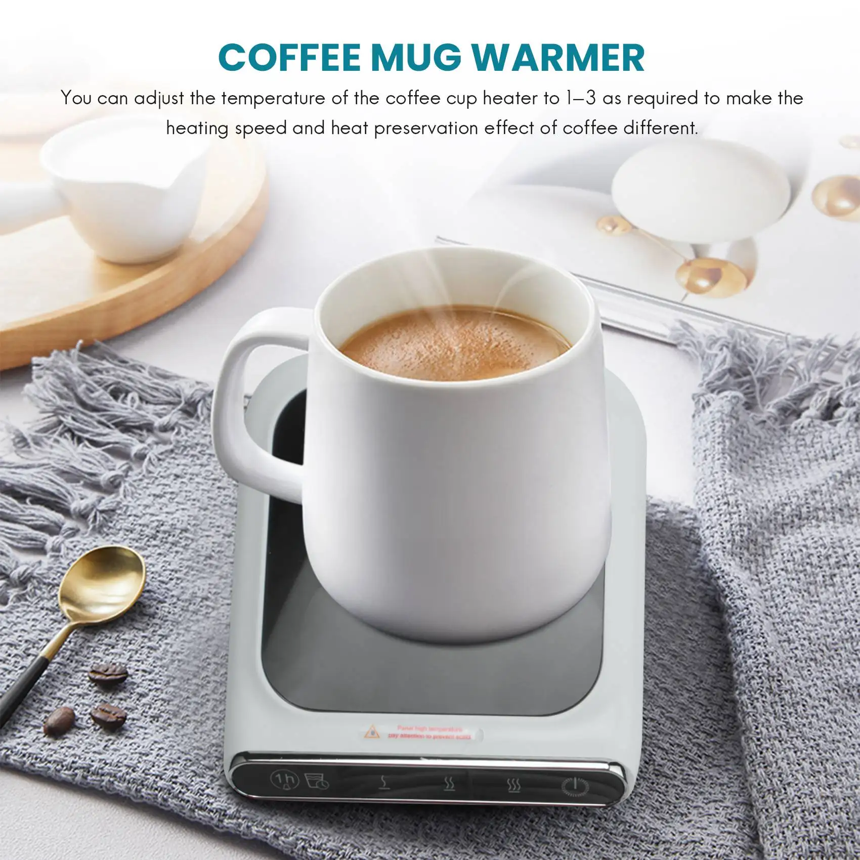 CMHI-Coffee Cup Warmer For Desk 3-Gear Adjustable Constant Temperature 55°C Mug Warmer With Drink Water Reminder Home Office