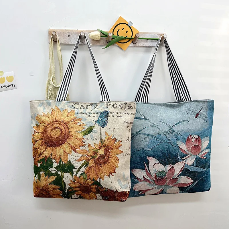 Summer New Gold Silk Cloth Bag Fashionable Han Chao Leisure Tote Bag Single Shoulder Bag Creative Pattern Women's Canvas Bag