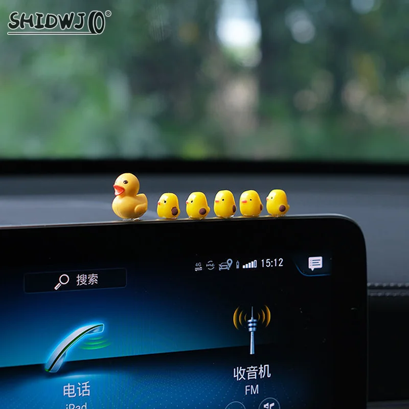 5Pcs Cute Creative Mini Ducks Car Interior Decoration Auto Rearview Mirror Dashboard Ornaments For Woman Man Gift Accessories