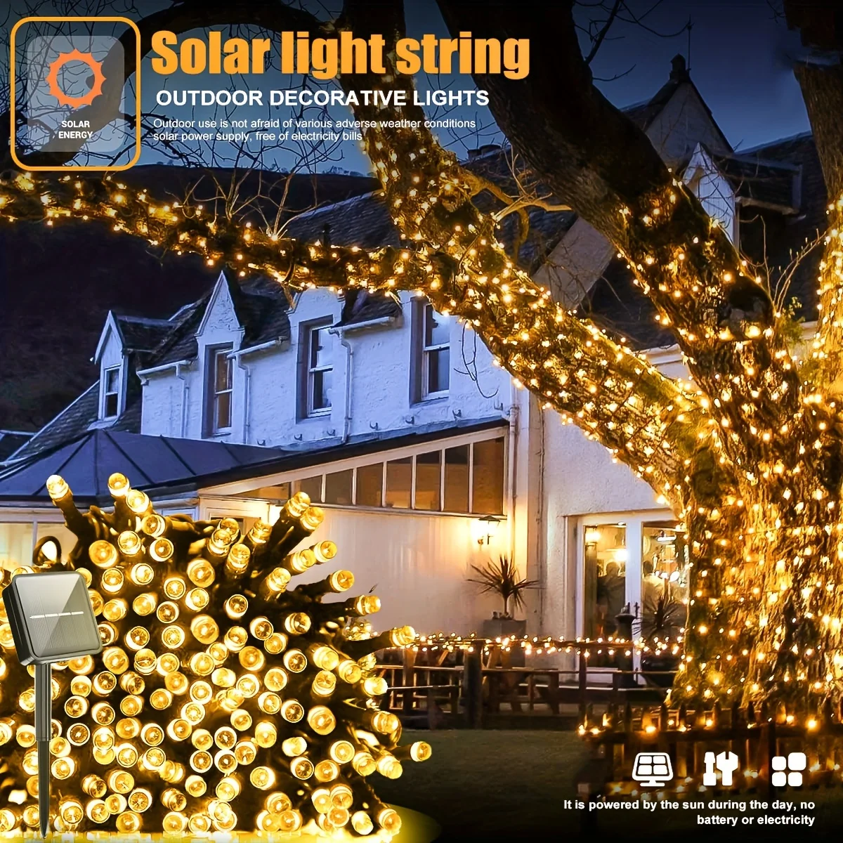 

Solar String Light Outdoor Fairy String Light 8 Modes Waterproof Garden Lamp Solar Patio Lights for Outside Tree Christmas Decor