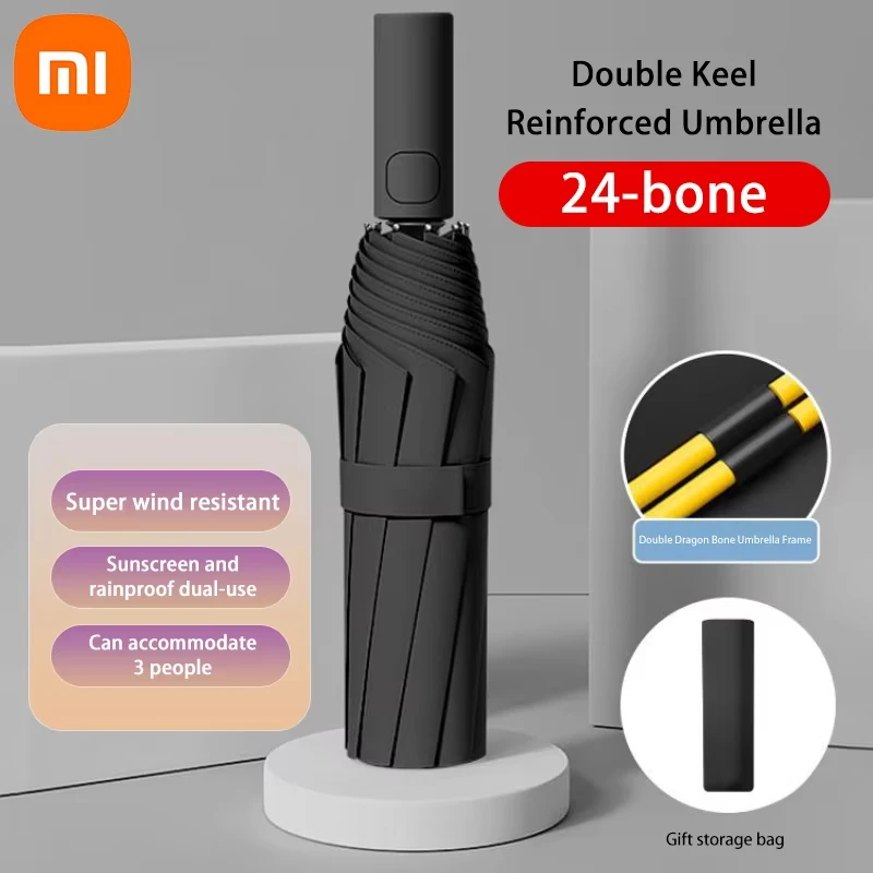 

Автоматический складной зонт Xiaomi 24 Bone, зонт с двойной косточкой для защиты от солнца, УФ-лучей, дождя и сильной ветроустойчивости