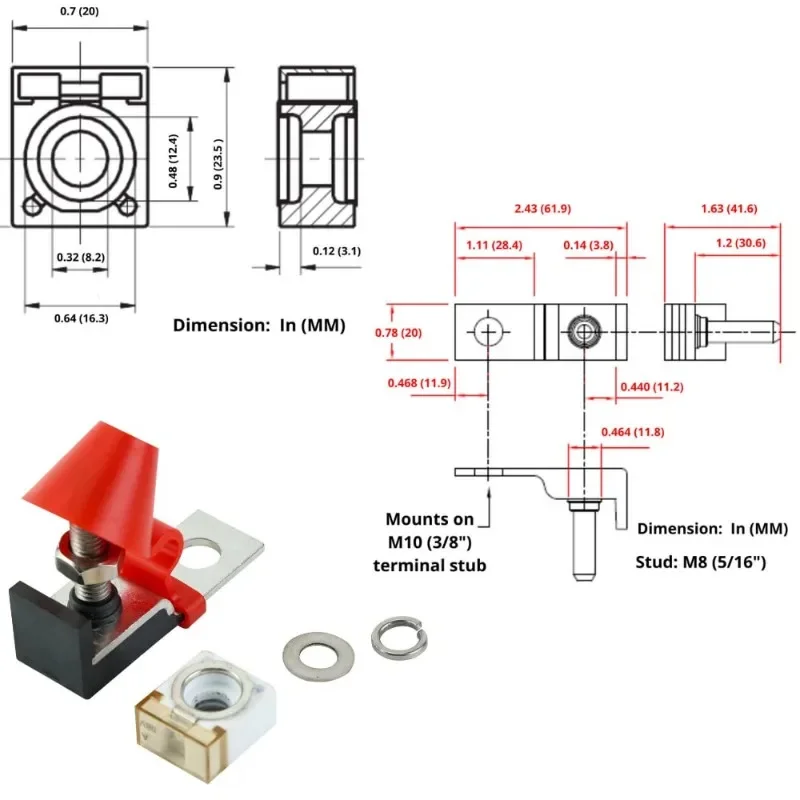 BLUSUNSOLAR-Kit de Nuit de Fusibles de Borne, exacjon Unique M8 (5/16 Pouces) + Fusible de Batterie (Coque Étanche) MRBF Finspecté