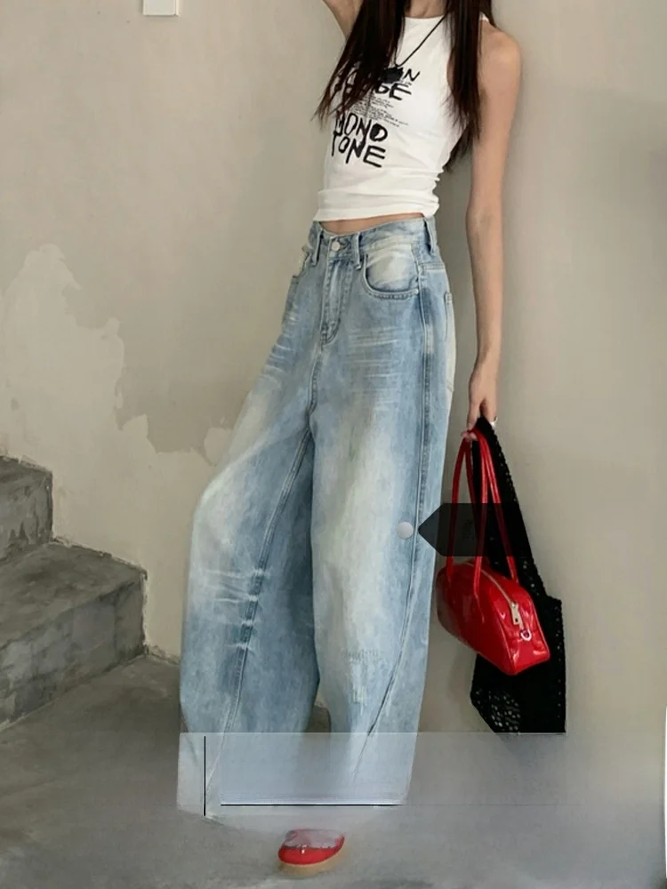Retro Große Größe Denim Gerade Bein Hosen frauen Hohe Taille Lose Breite Bein Lange Hosen Herbst Winter Abnehmen Wirkung