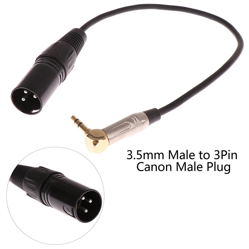 30cm XLR 3-Pin Male To 90 Degree Elbow 3.5mm Stereo Plug Audio Cord Adapter Microphone Mic Cable TRS Cable Jack 3.5 Male To Male