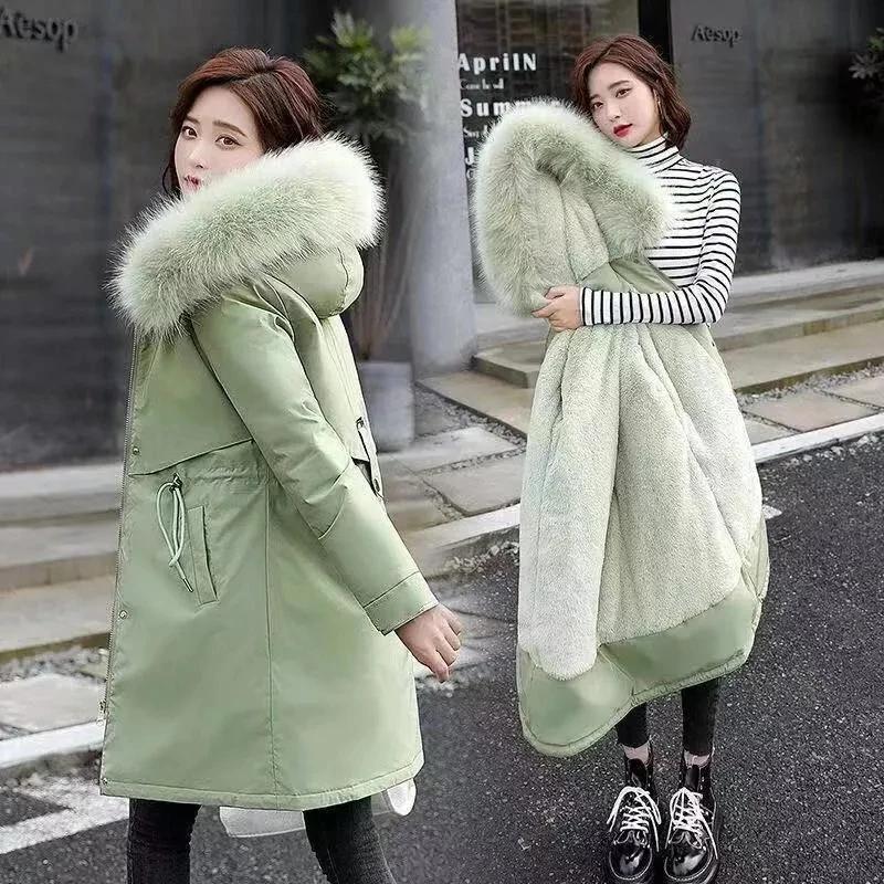 Women Parkas Fleece Thickening Winter Coat 2024New Female Mid-length Large Size M-6XL Parkas Overcoat Women's Padded Jacket C75