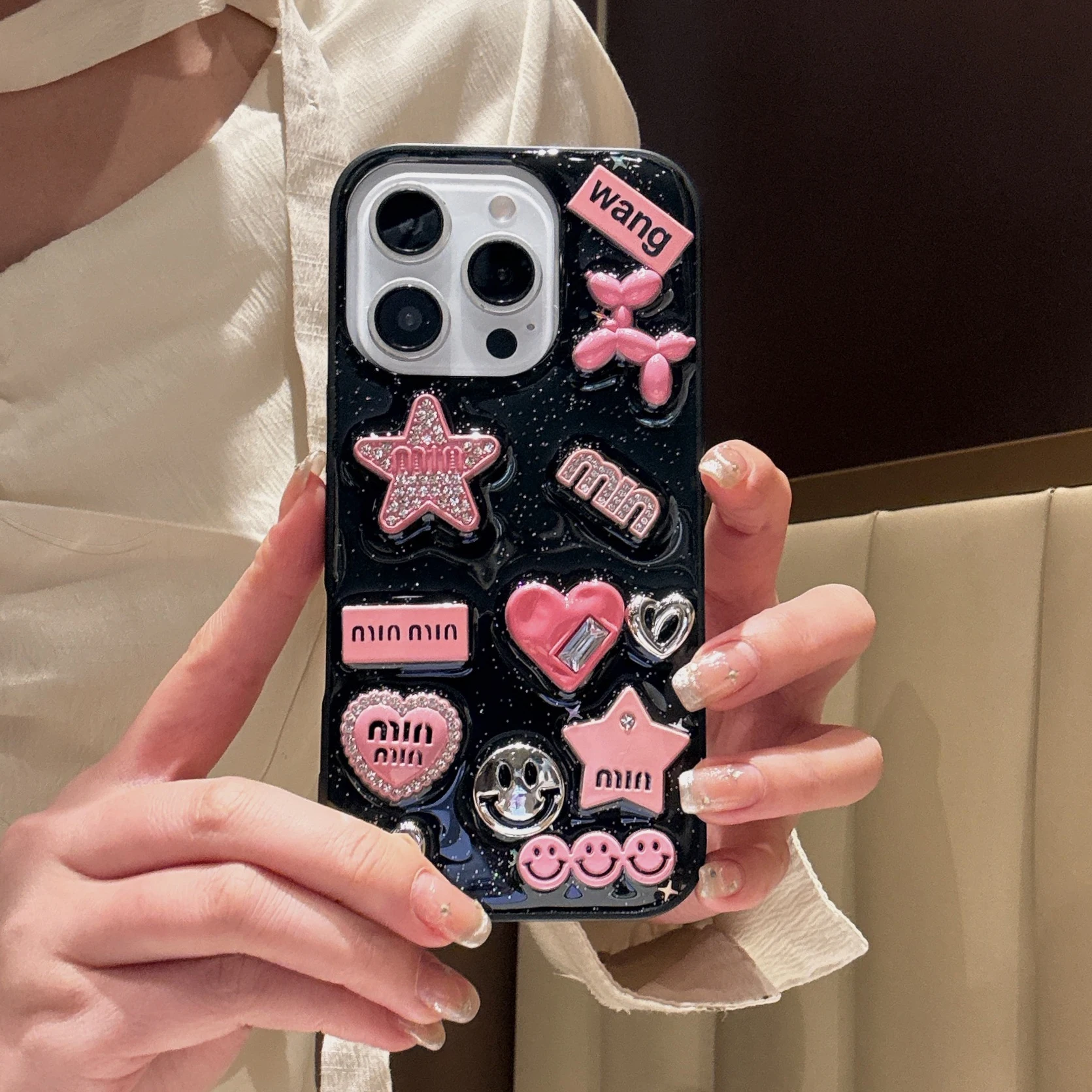 لطيف ثلاثية الأبعاد الحب القلب Y2K ستار حار فتاة قضية الهاتف آيفون 17 16 15 14 13 برو ماكس الايبوكسي شفافة لينة غطاء مقاوم للصدمات