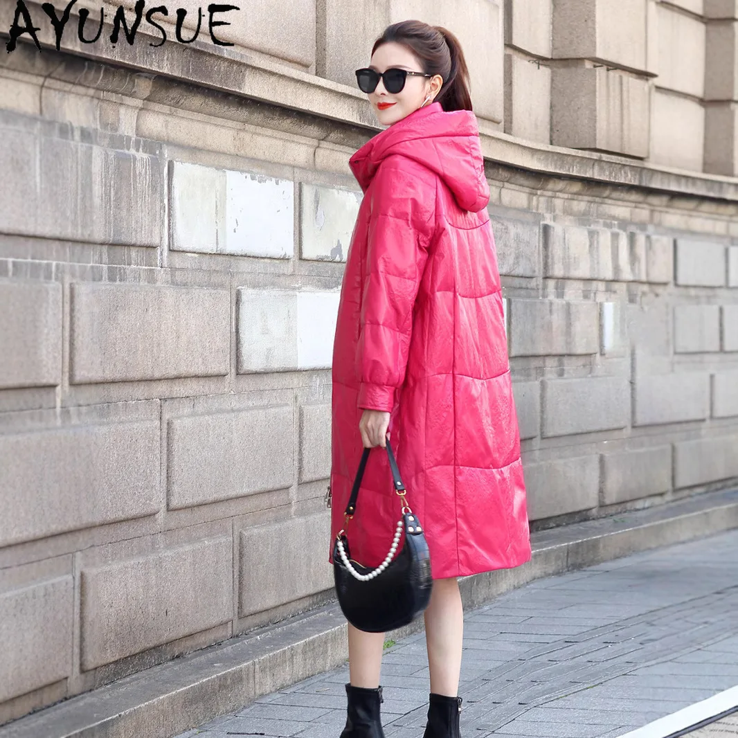 AYUNSUE Echte Schaffell Echtes Leder Jacke Frauen Winter Kleidung 90 % Weiße Ente Unten Damen Mantel 2025 Hoodie Neu in Outer