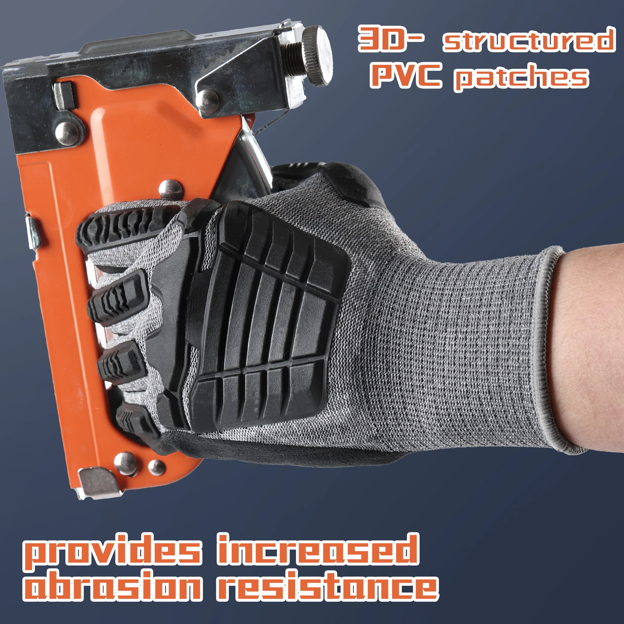 Gants de marteau anti-impact avec patchs en PVC 3D, adaptés au bricolage, à la rénovation de la maison, à la menuiserie et à la construction,