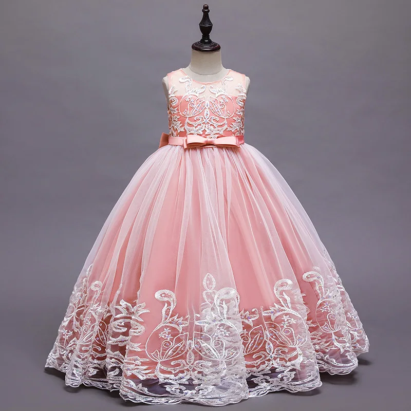 

Princess Tulle Dress with Gradient Floral Design - Long Lace for Kids Wedding Bridesmaid Birthday Party Formal Princess Gown