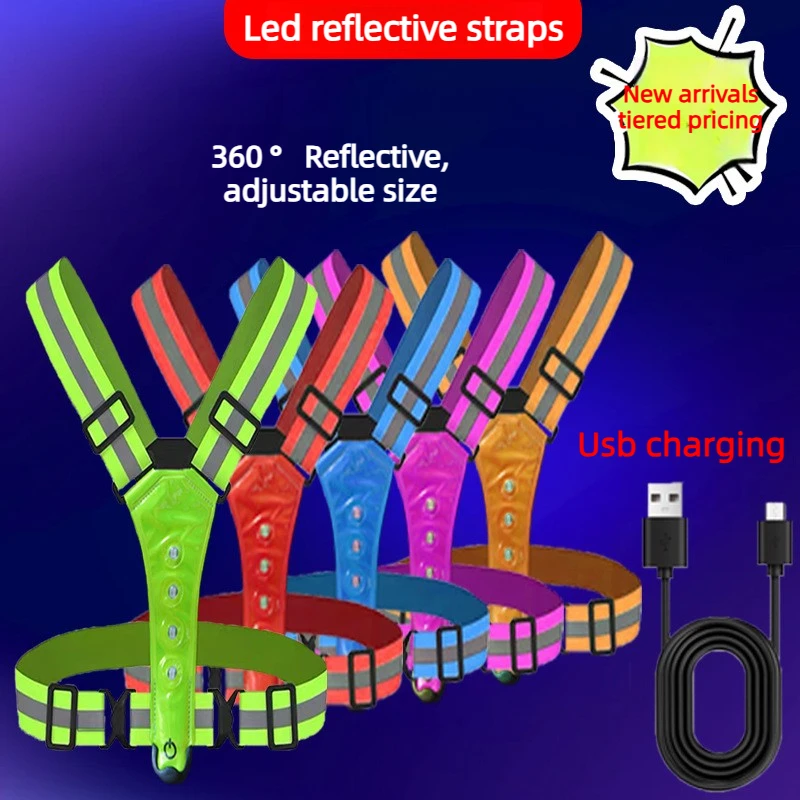 Double sided luminous light strip with waterproof USB charging safety luminous vest for camping, cycling, and night running