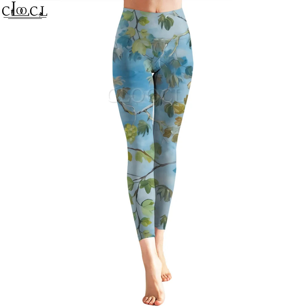 CLOOCL Yoga Broek Vrouwen Zonnige Bladeren Afdrukken Legging Mode Hoge Taille Fitness Naadloze Broek Vintage Stijl Gym Panty