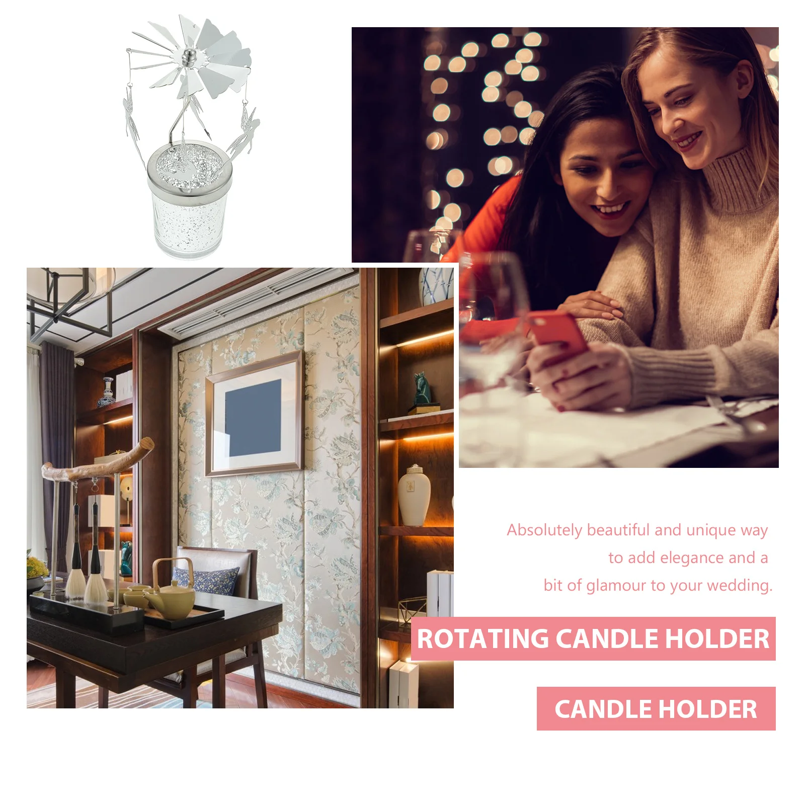 

Rotating Tealight Holder Spinning Windmill Votive Stand For Wedding Christmas Party Home Decor Light Reflecting