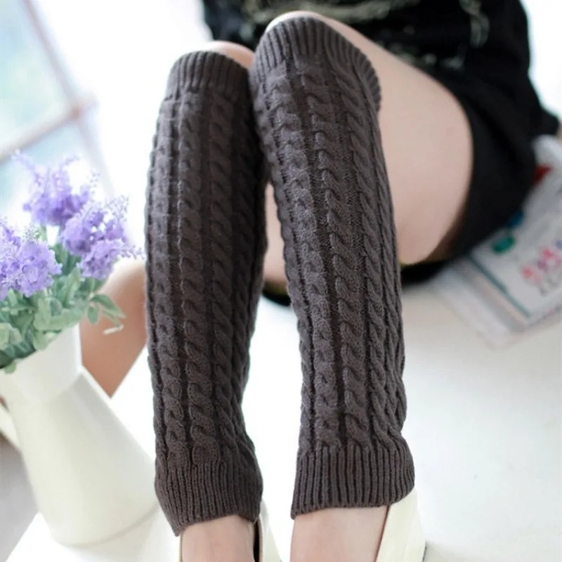 New JK Lolita Y2k Solid Color Leg Warmers Women Hollowed Out Foot Heel Warm Knitted Knee High Socks Legging Gaiters Cover