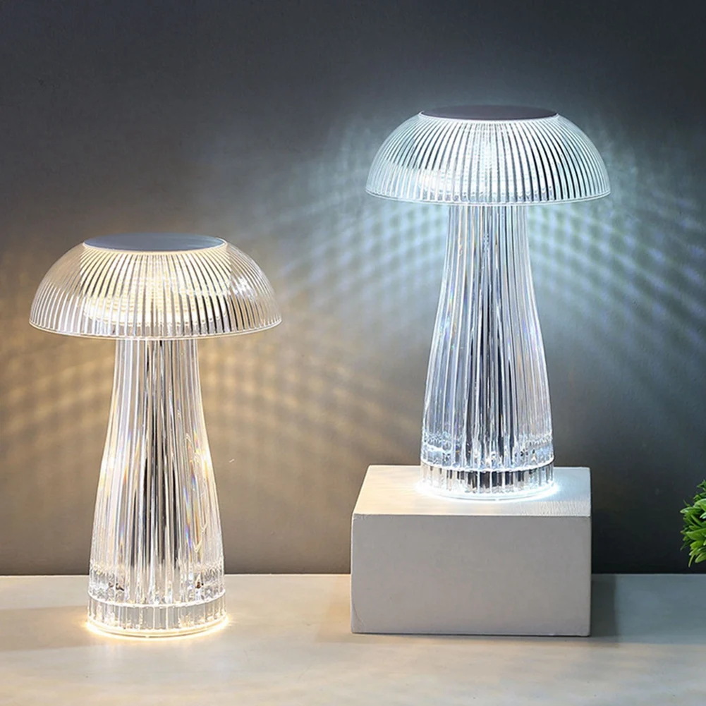 TKOH-Luce notturna trasparente Lampada a fungo Lampada da notte per camera da letto Lampada medusa Illuminazione per feste Decorazione da tavolo in cristallo
