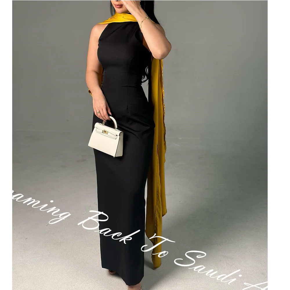 Customized Temperament  Contrast Color Ruched HalterAnkle Length Straight Vestidos Para Mujer Satin Sleeveless Zipper Back плать