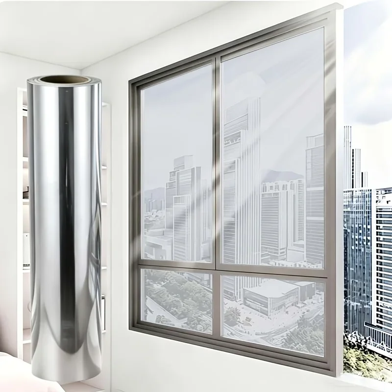 No Glue Static Cling Window Tint One‑Way Daytime Privacy Sun Heat UV Block Reflective Silver Back Film for Home Office