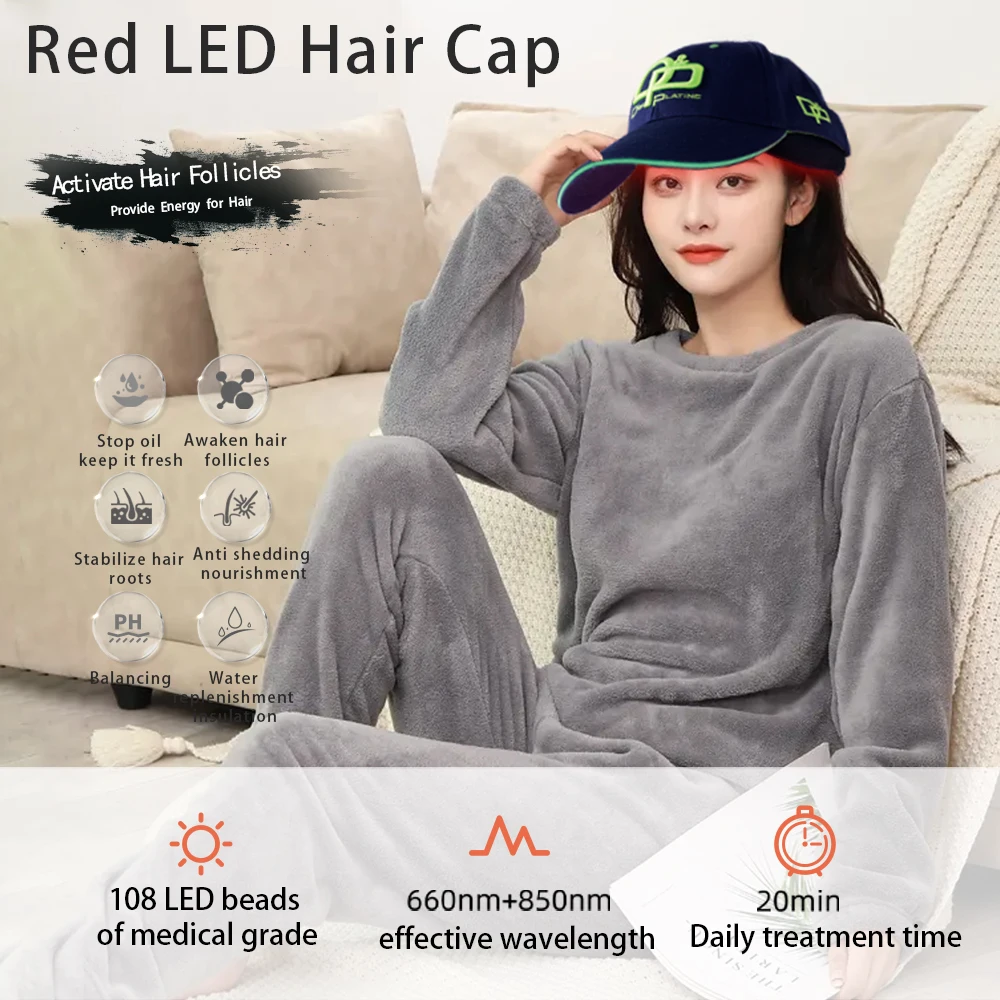 108 leds tampa de terapia de luz vermelha 660nm 850nm luz infravermelha tampa de crescimento do cabelo para perda de cabelo promover recrescimento cuidados boné anti-cabelo