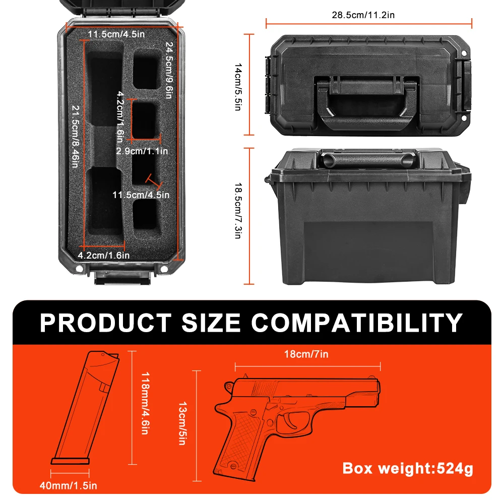 Tactical Ammo Bullet Box Ammo Pistol Storage Can Lockable Ammo Box Containers Weapons Storage Box for Pistol Magazines