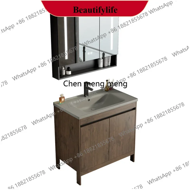 YL Bathroom Cabinet Integrated Ceramic Space Aluminum Walnut Wash Basin Combination Bathroom Cross-border storage Washbasin Po