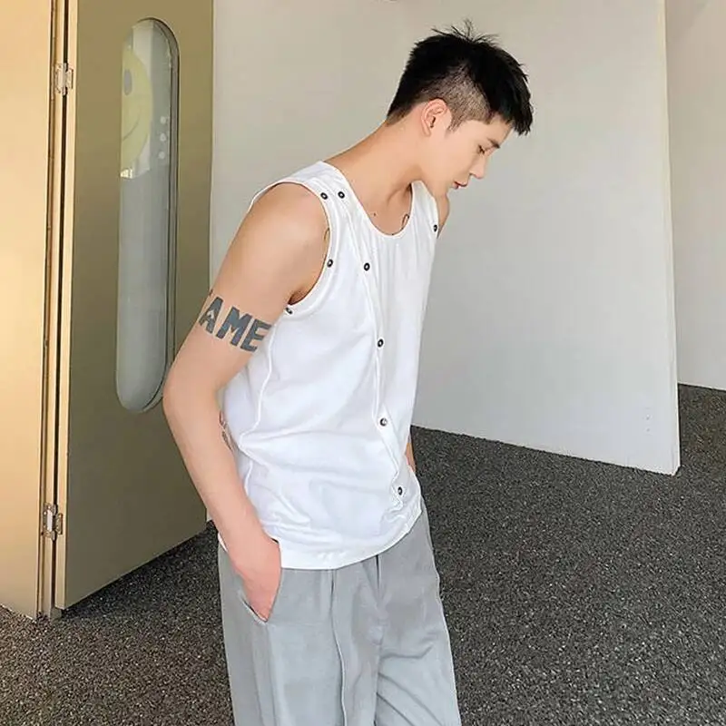 LUZHEN 2026 New Original Rivet Metal Decorate Patchwork Design Sleeveless T-shirts Men's Trendy Handsome Casual Tank Tops JY7033