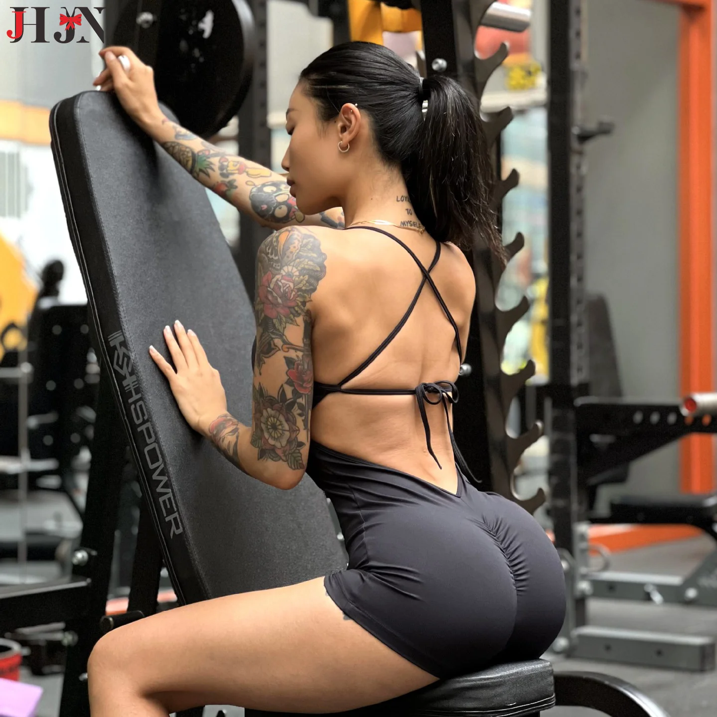 Sexy Peach Buttocks Fly Yoga Fitness Jumpsuit For Women Quick Drying Motion Beautiful Back Multi Threading Method Of Tying Rope
