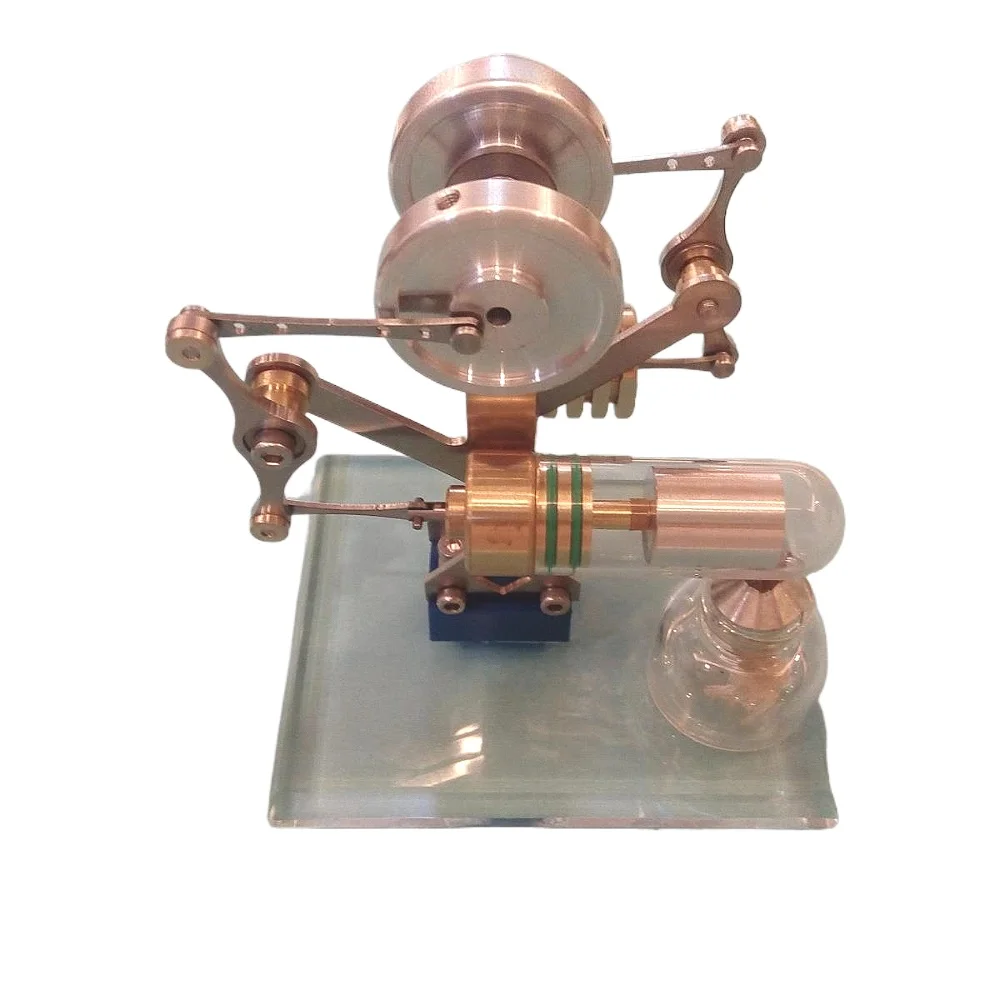 

Single Cylinder Stirling Engine Model Miniature Brass External Combustion Engine Twin Flywheel Horizontal Stirling Engine Model