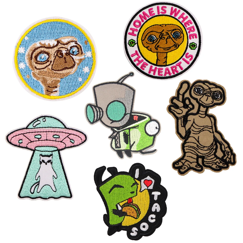 Alien UFO Manga Badges DIY Patch for Clothes Hat Bag Cartoon Embroidered Sewing Applique Fabric Apparel Accessories