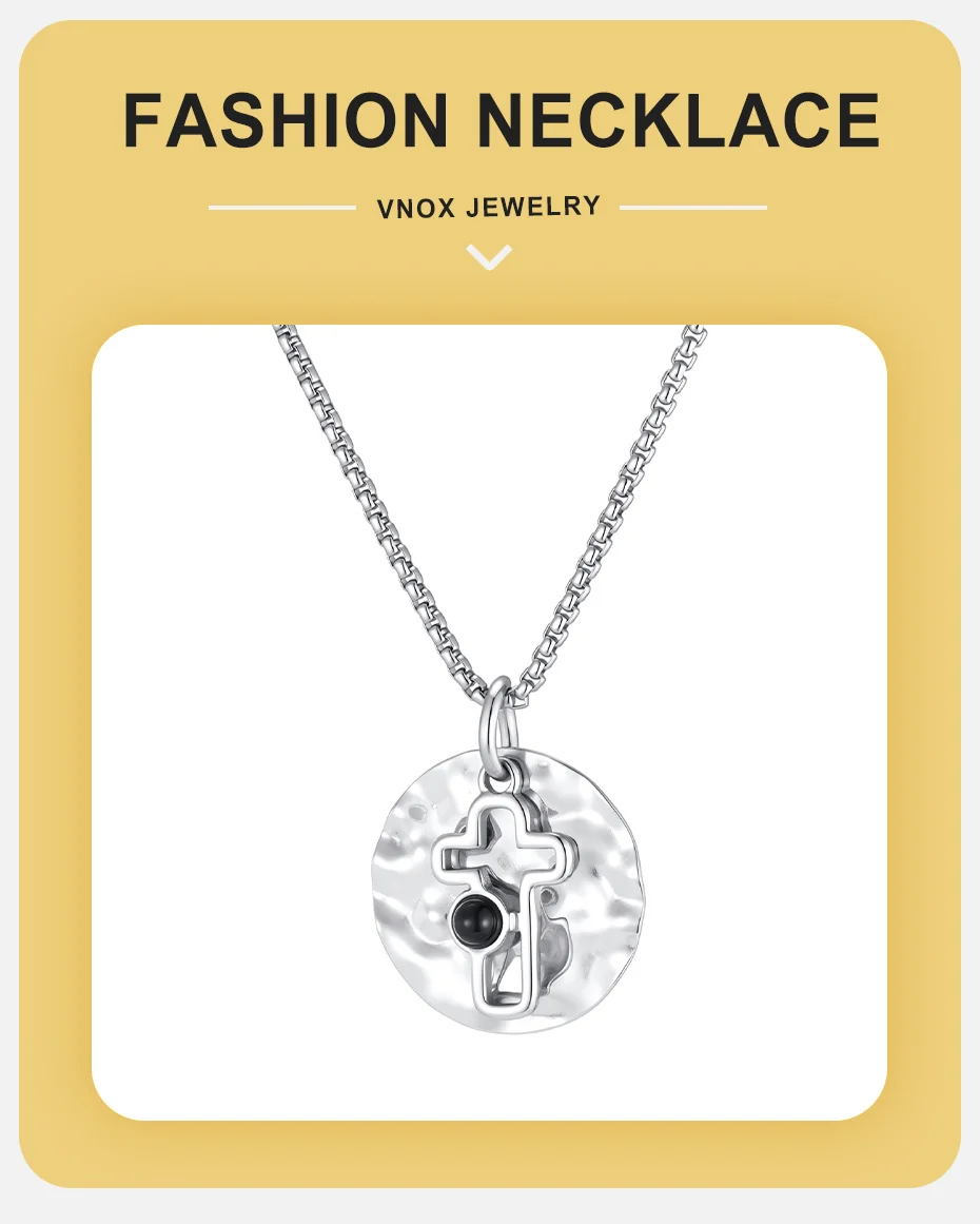Vnox Herren-Halskette aus gehämmertem Edelstahl, hohler Kreuzanhänger aus natürlichem schwarzem Onyx, Kastenkette, Punk-Religions-Schmuck, Geschenk – Detail 1
