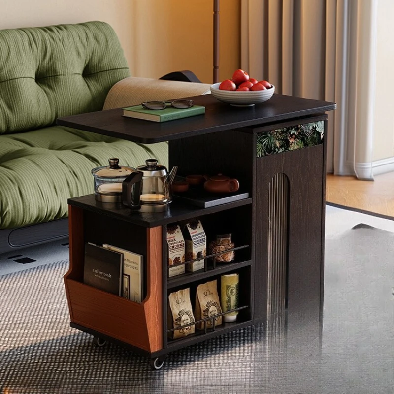 

Solid wood tea cabinet French retro living room trolley movable sofa side cabinet Chinese antique coffee table