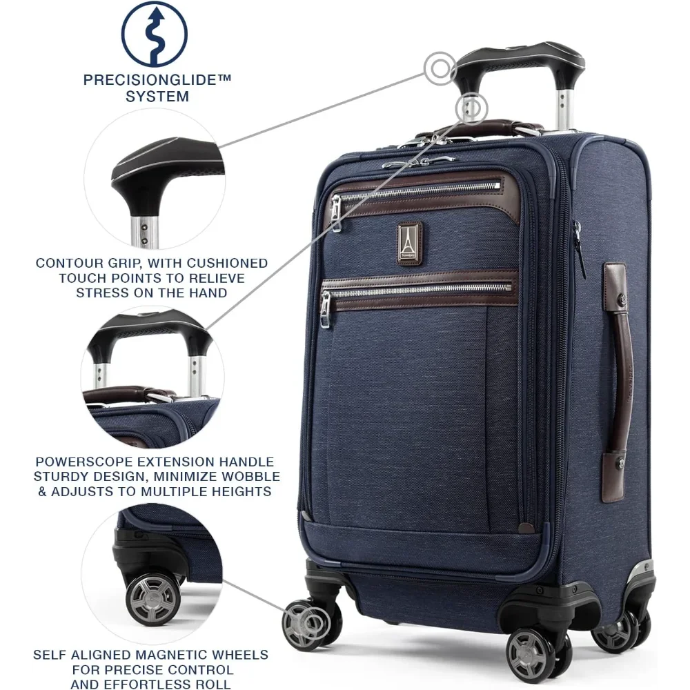 Platinum Elite Softside Expandable Carry on Luggage, 8 Wheel Spinner Suitcase, USB Port, Suiter, Carry On 21-Inch