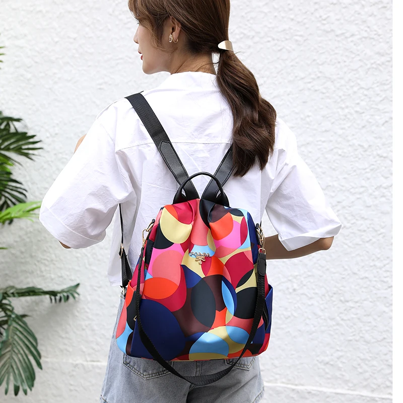 Women's Colorful Anti-Theft Backpack Casual Waterproof Oxford Daily Travel Backpacks for Women Multifunctional Preppy School Bag