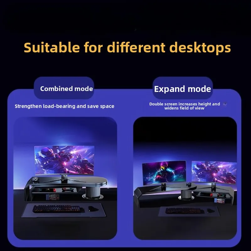 Suporte riser de monitor duplo para dois computadores, organizador de mesa de canto ajustável, suporte para laptop, prateleira de armazenamento de mesa