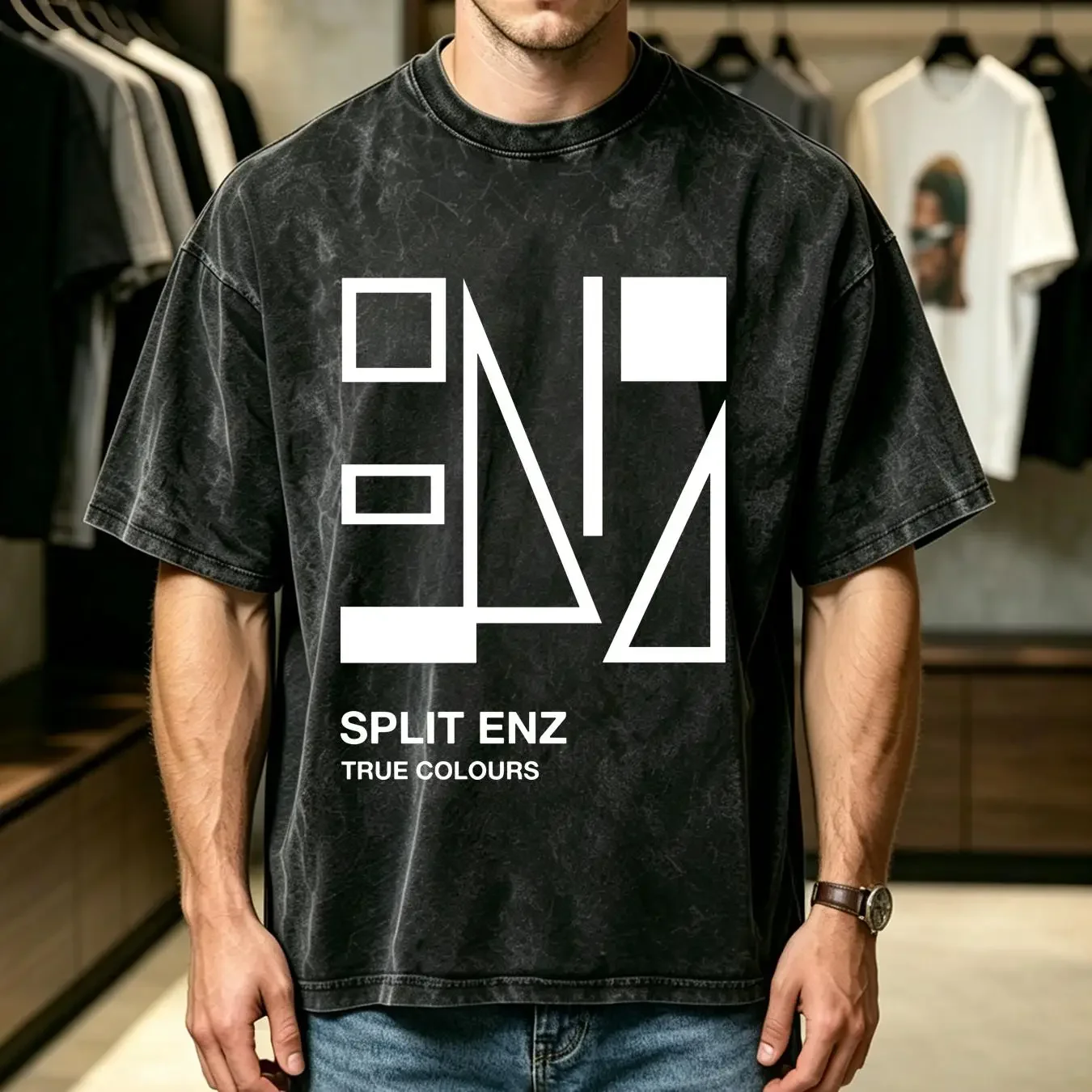 washed T Shirt SPLIT ENZ TRUE COLOURS NEW BLACK long or short sleeves vintage Washed Stylish Unisex Stretched Versatile