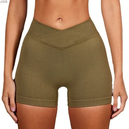 Nahtlos gestrickte Yoga-Shorts-Peach Lift-Fitness hose mit hoher Taille-Light Cross-Over-Sport-Bike-Shorts Biker-Shorts Yoga-Fitness studio