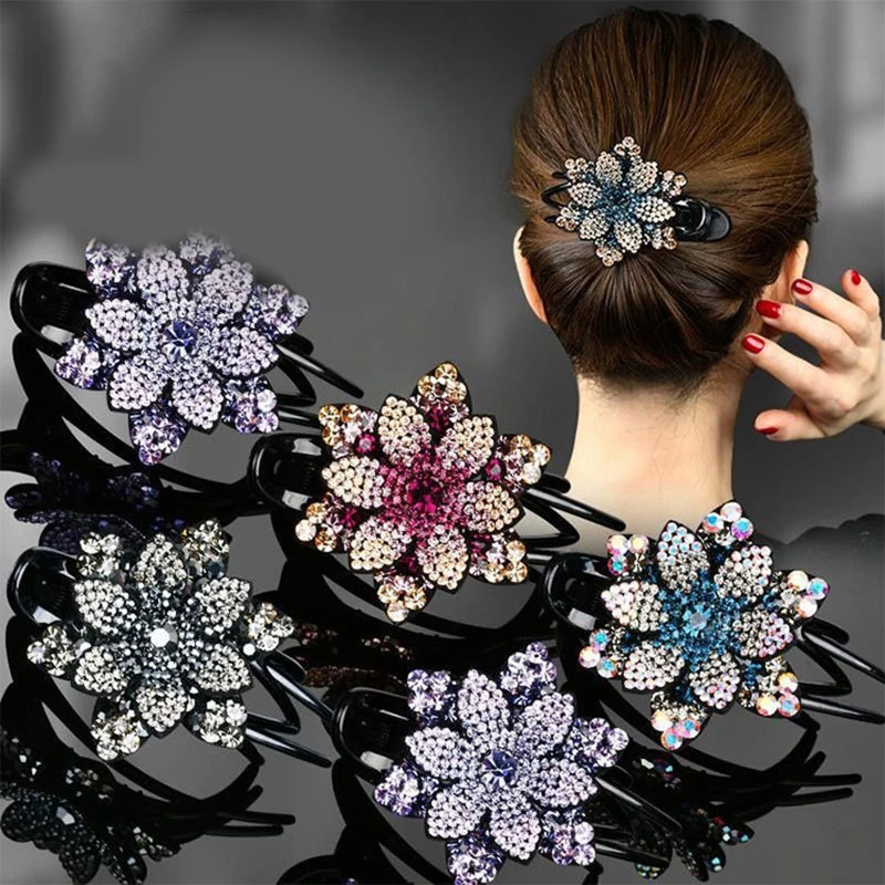 Women Elegant Crystal Hair Clips Hair Bun Maker Holder Colorful Rhinestone Bird Nest Hair Comb Clamps Secure Grip Headwear SL