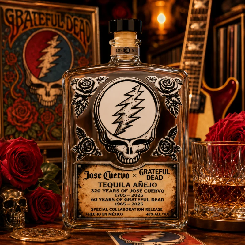Grateful Dead Glass Whiskey Decanter Skull Lightning Rose Design Liquor Bottle for Home Bar Decoration and Collectors