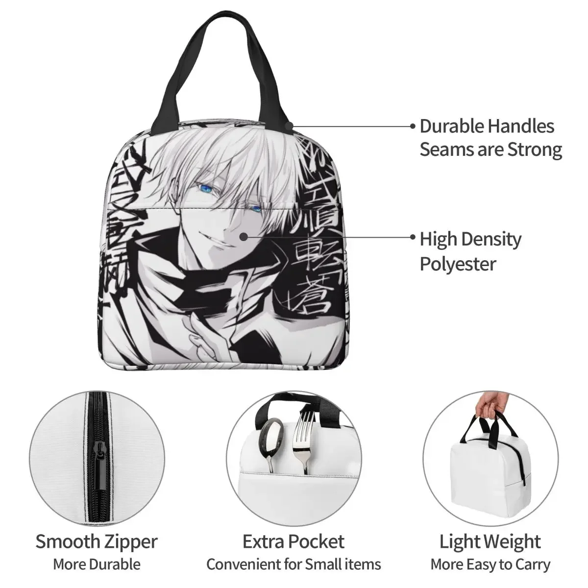 Satoru Op Zoek Geïsoleerde Lunchtas Jujutsu Kaisen Anime Tovenarij Gevecht Lunch Container Koeltas Lunchbox Tote Bento Zakje