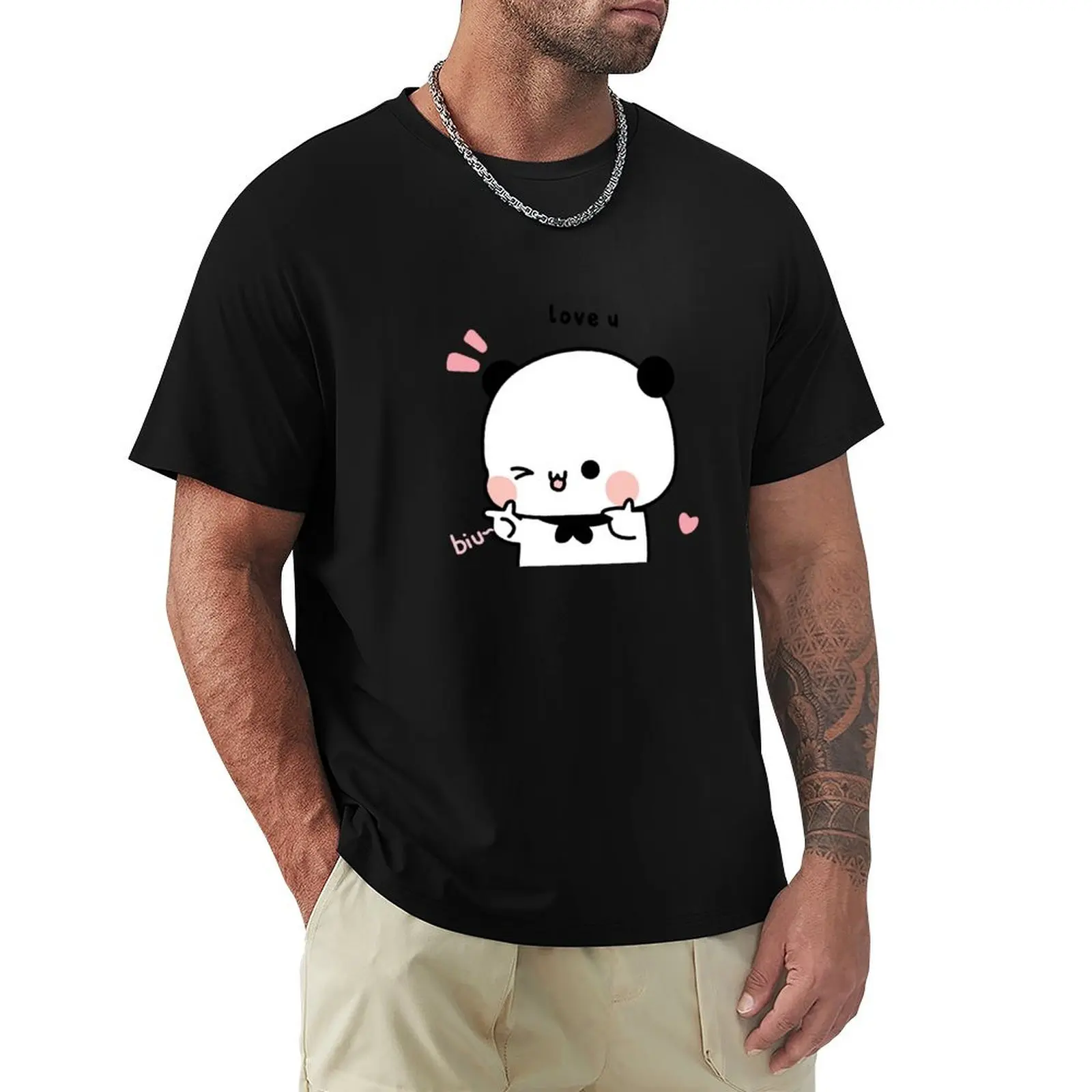 

Bear and Panda Bubu Dudu Finger guns love Sticker T-Shirt Casual All Match Short Sleeve T-Shirt