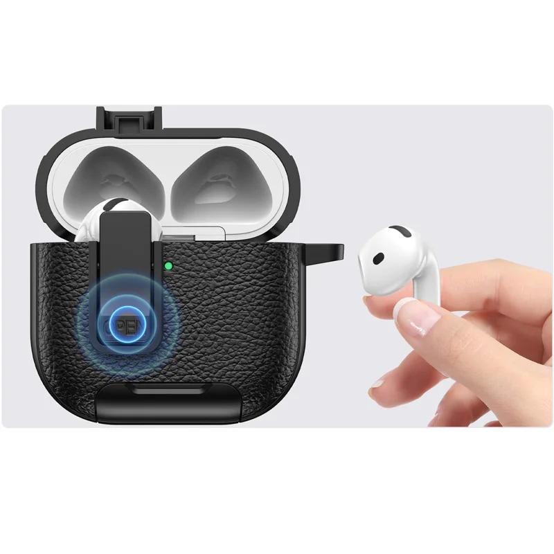 Luxury Leather Textured Headphone Case with Stand for Airpods 4 Pro 2 3 2 1 Case Drop-proof Headphone Case with a Hook - view 4
