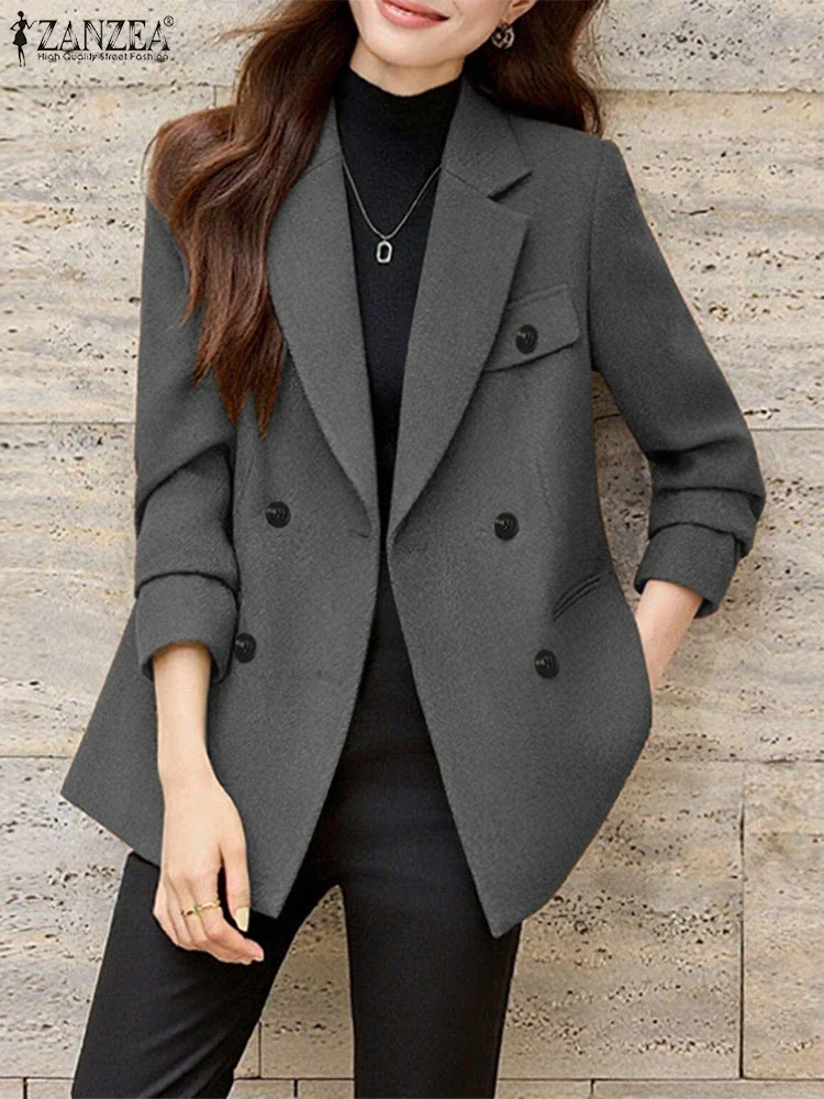 

Stylish Women Blazer Jackets ZANZEA 2025 Autumn Office Outwears Elegant Lapel Neck Button Down Coats Long Sleeve Blazer Suits