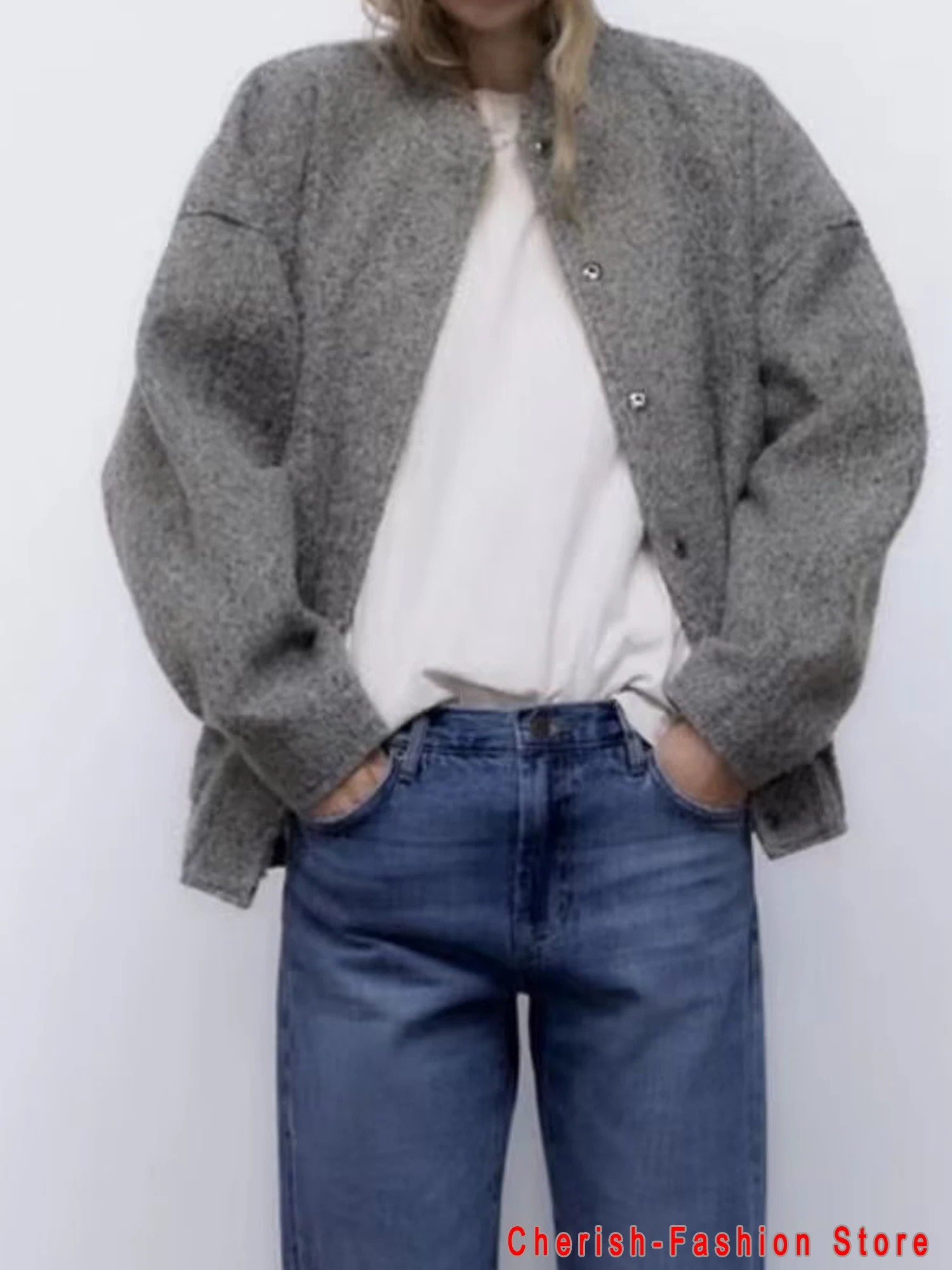 Fashion Solid Bombers Jackets Coat Women Loose Outwear With Button Long Sleeve Tops Gray Spring Casual Female Pocket Jacket Ins