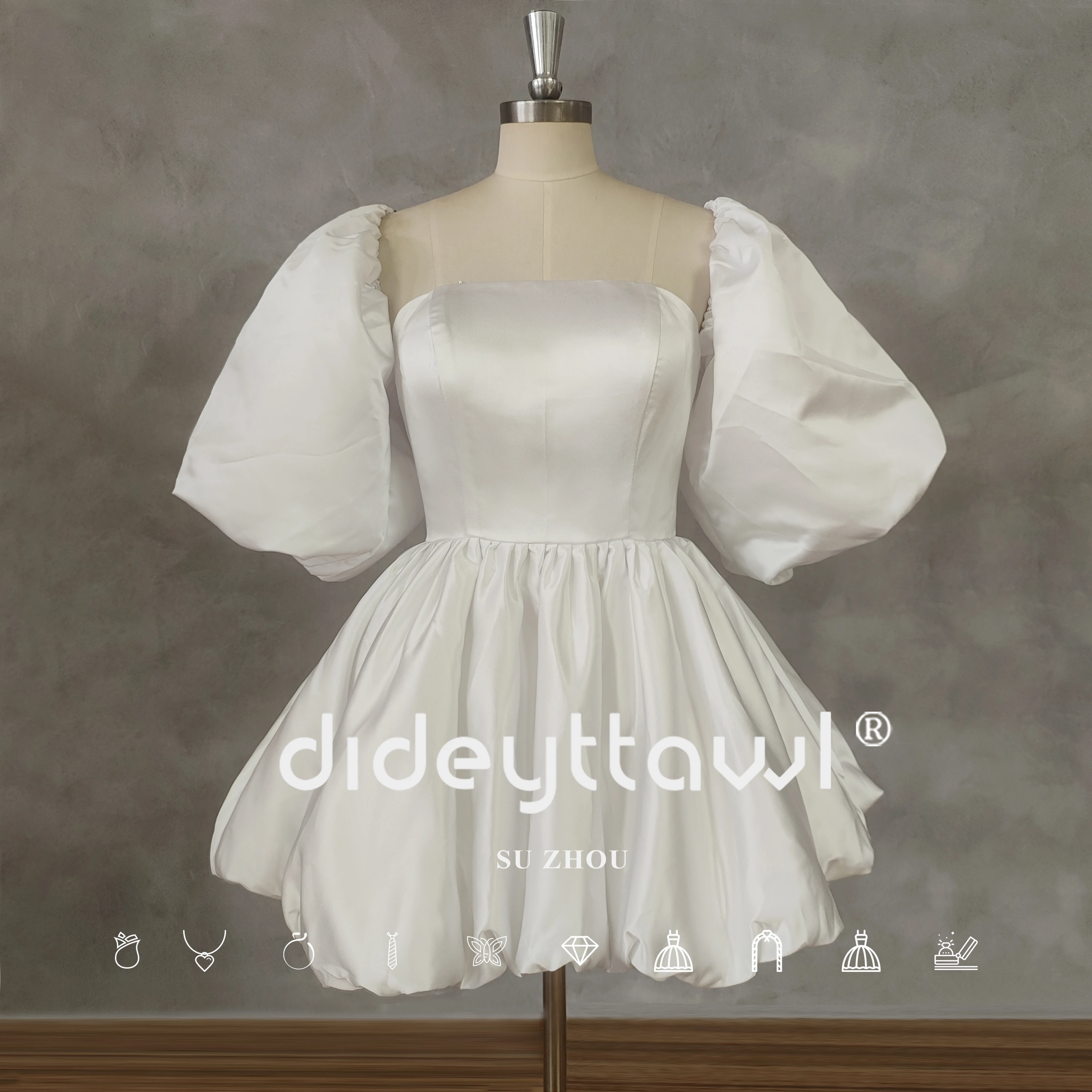 DIDEYTTAWL-Simples Strapless A Linha Mini vestidos de casamento com zíper, ombro, costas abertas, acima do joelho, vestido de noiva curto, Imagem Real