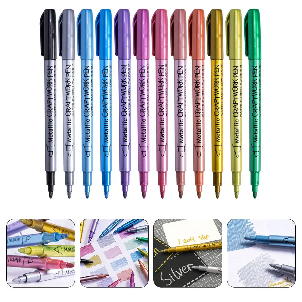 

Набор из 12 металлических маркеров на акриловой основе, быстросохнущие, перманентные, для граффити, ткани, дерева, металла, пластика, для художников