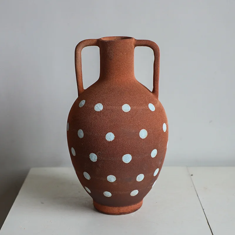Ceramic Vase Checkered Coarse Earthenware Jar Flower Vase Flower Arrangement Ceramic Handicrafts Flowerpot Home Decoration