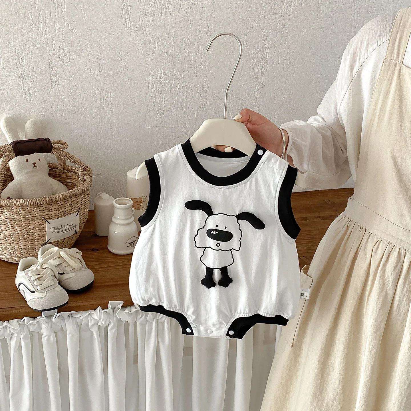 Macacão de Bebê Menina Estilo Verão com Estampa de Desenho Animado, Novo Modelo Color Block, Roupa Infantil, Body de Cintura ...