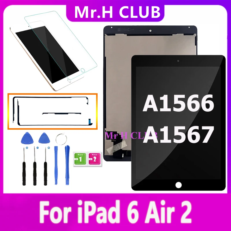 IPad Air 2,a1566,a1567,iPad 6用のガラスなしの交換用LCDタッチ