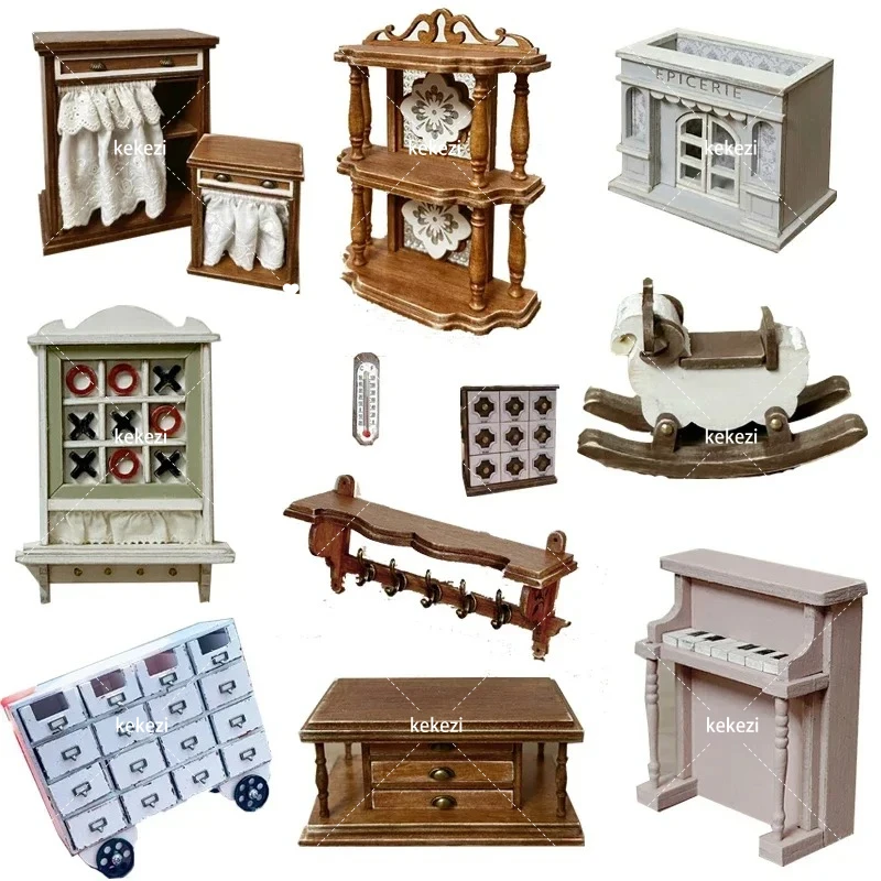 Dollhouse DIY Miniature Furniture Mini Storage Cabinet Center Island Bar Operation Table Thermometer Mirror Material Package