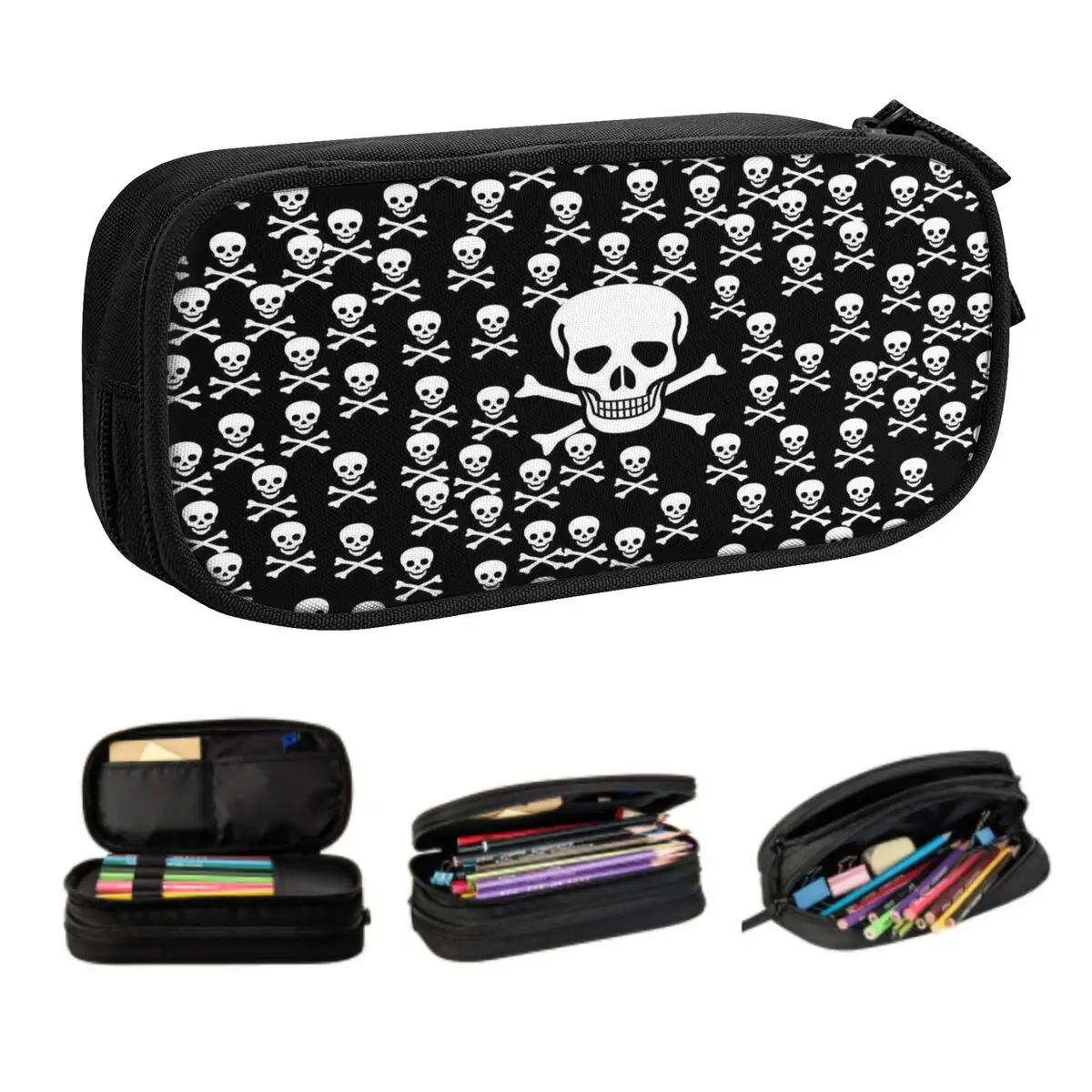 Customized Cute Skull Print Pencil Cases for Girls Boys Large Capacity Horror Skeleton Death Pencil Bag School Accessories