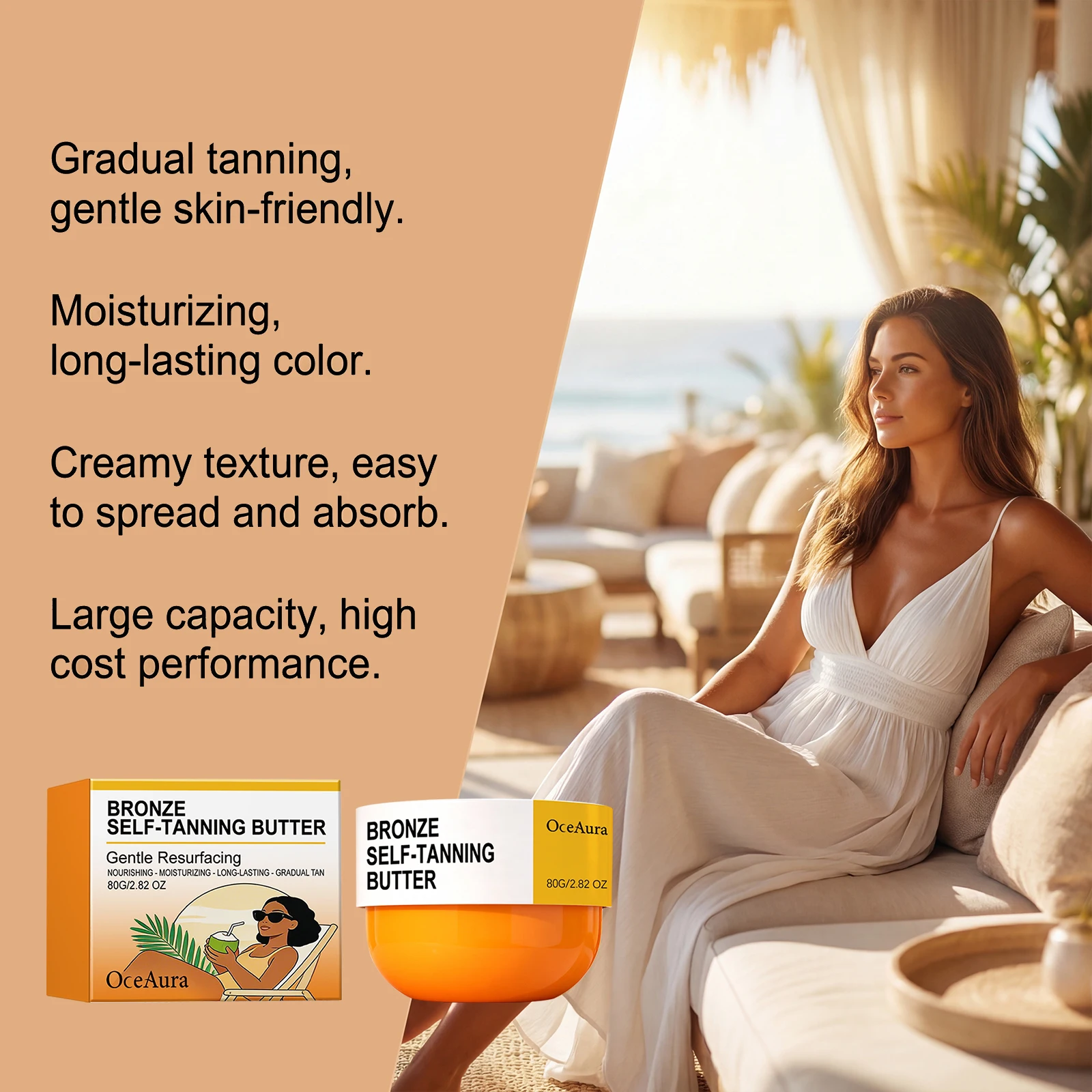 Bronze Self Tanning Butter Gradual Tan Body Lotion Nourishing Moisturizing Long Lasting Sunless Tanner for Natural Glow